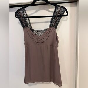 BCBGMaxAzria Taupe Dress with Black Lace Detail